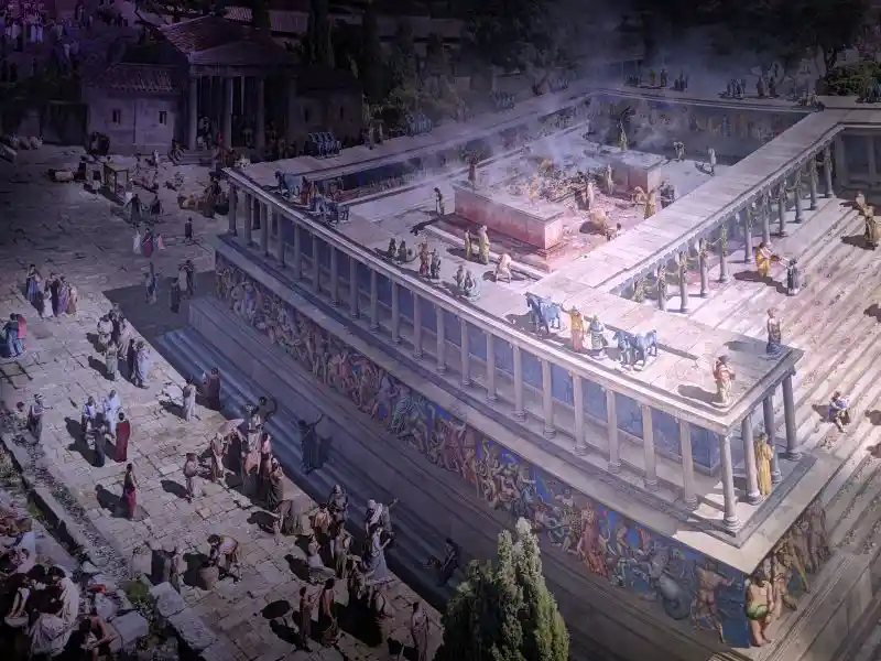 The farther left side of the Pergamon altar from the panorama located at the Pergamon museum